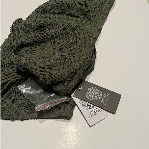 VINCE CAMUTO Crochet Bandeau One-Piece Swimsuit safari green New 8 - Picture 12 of 16